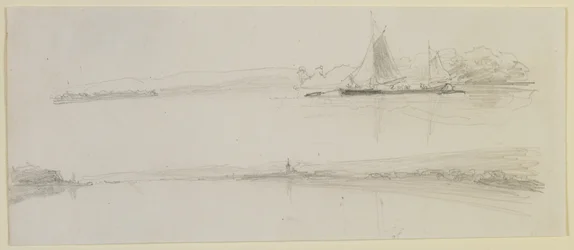 Two scenes by a river, 1858